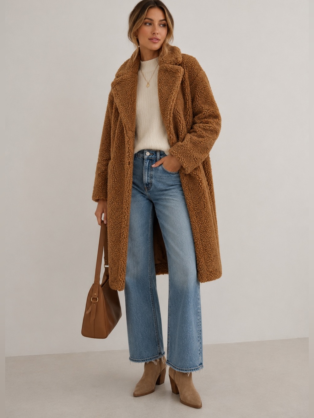 J. Crew Teddy Long Coat in Camel Brown